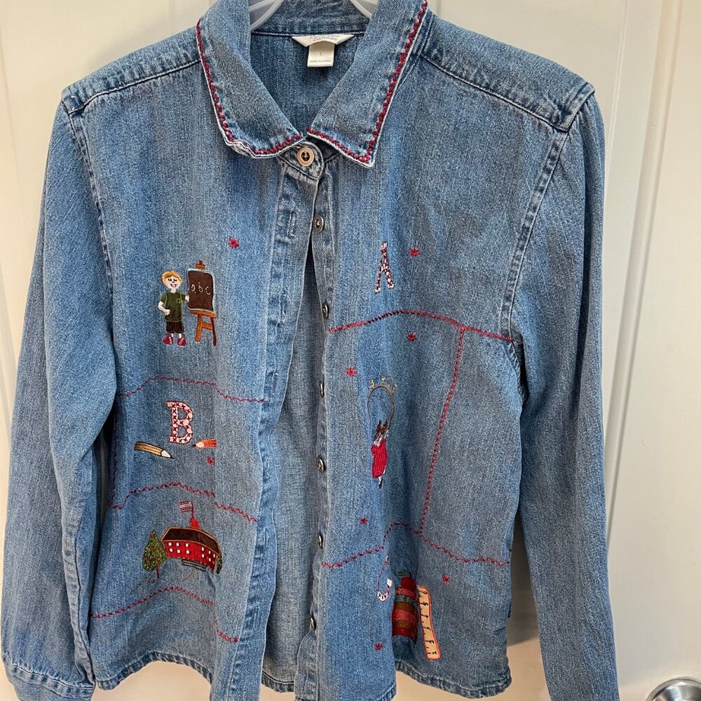 Christopher and Banks school themed jean shirt size large